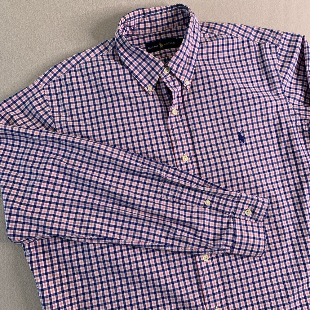 Ralph Lauren XL Classic PINK/BLUE/WHITE Men‎ Cotton Button Down Shirt EXCELLENT